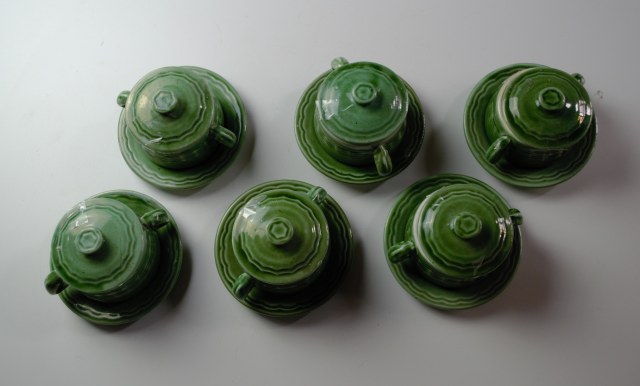 A set of six Bourne Denby Soup Bowls and Covers.