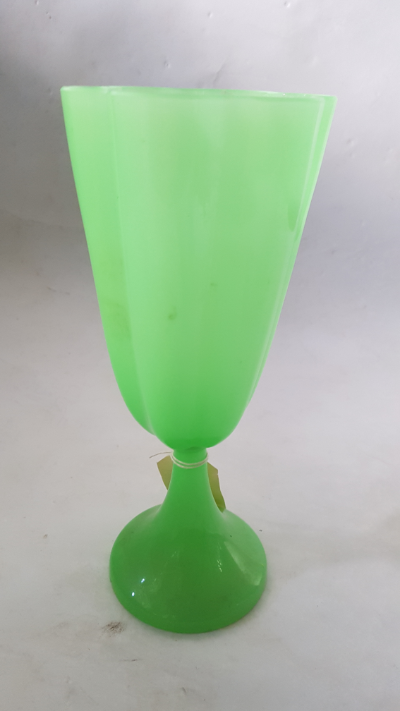 Explore our collection of Art Deco uranium glass vases. Healthy condition, standing tall at 29cm. Buy now and add elegance to your living space!
