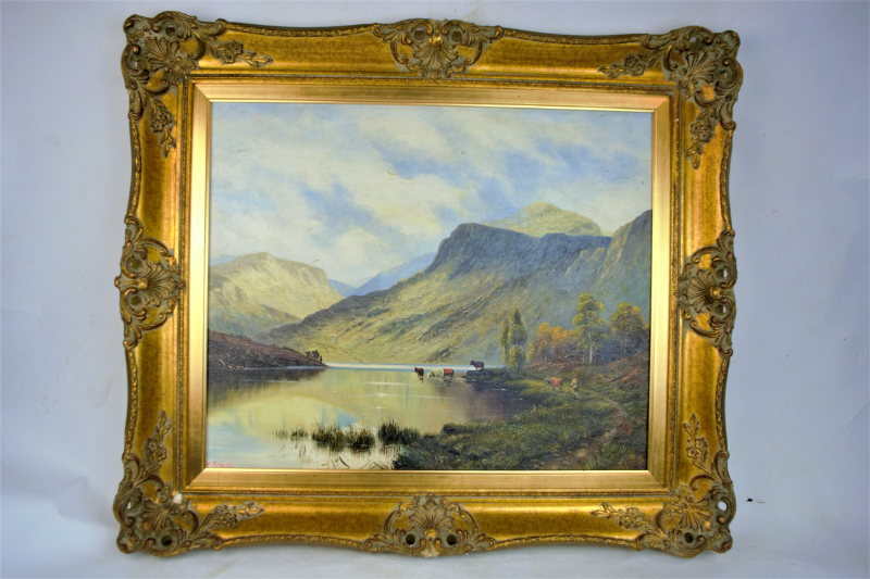 Discover the stunning 'Cattle Bathing in a Lake' landscape by Breanski De Breanski. Explore its unique blend of romanticism and realism. Purchase now!