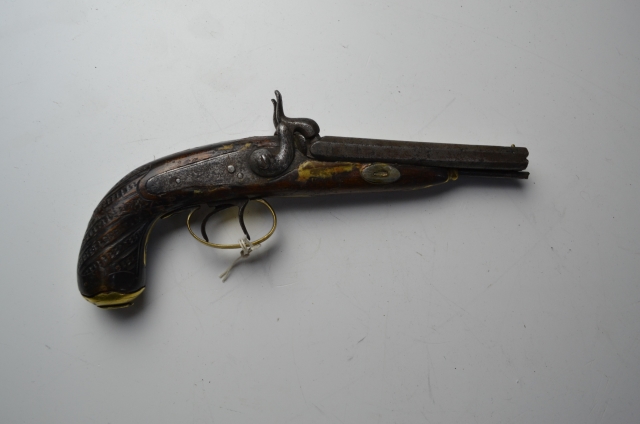 French Double Barrelled Percussion Lock Pistol