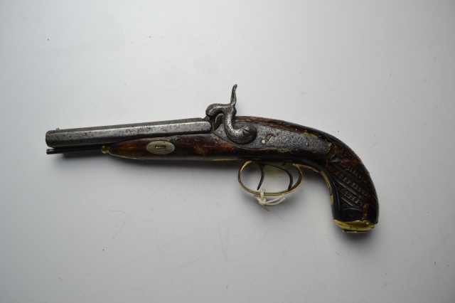 French Double Barrelled Percussion Lock Pistol