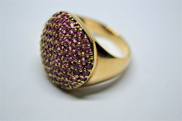 A 9ct Gold With Pink Stone Dress Ring.