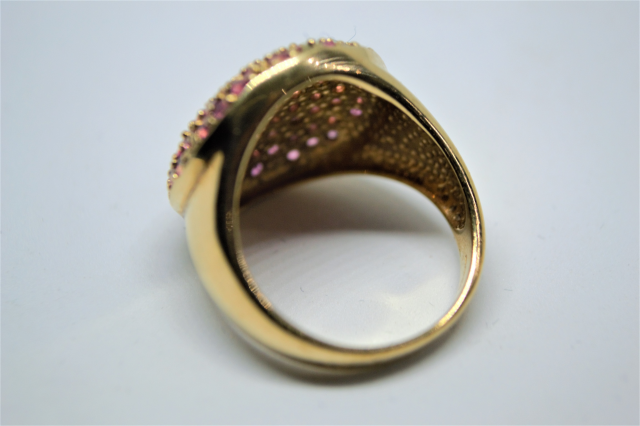 A 9ct Gold With Pink Stone Dress Ring.