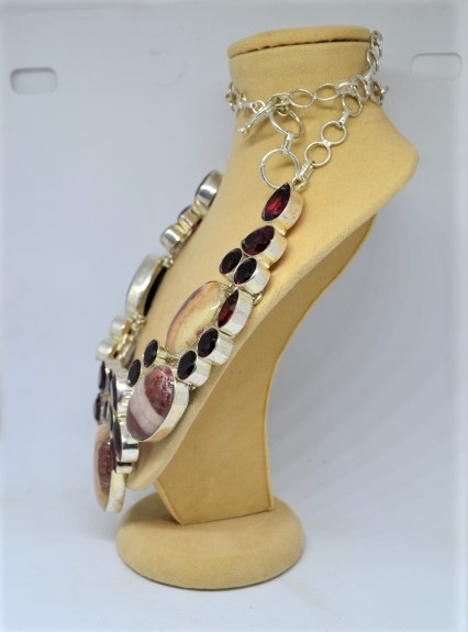 925 Silver Necklace with Jasper and Garnet