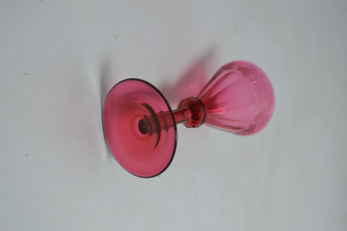 Antique Victorian Cranberry Wine Glass With Grape Engraving.