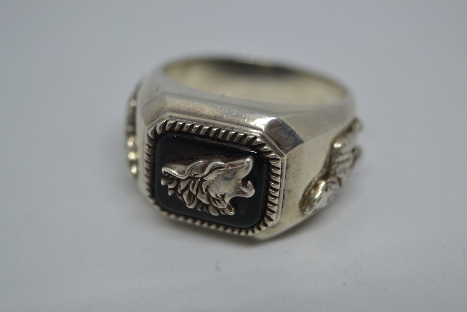 Silver Ring with Onyx and Wild Boar.