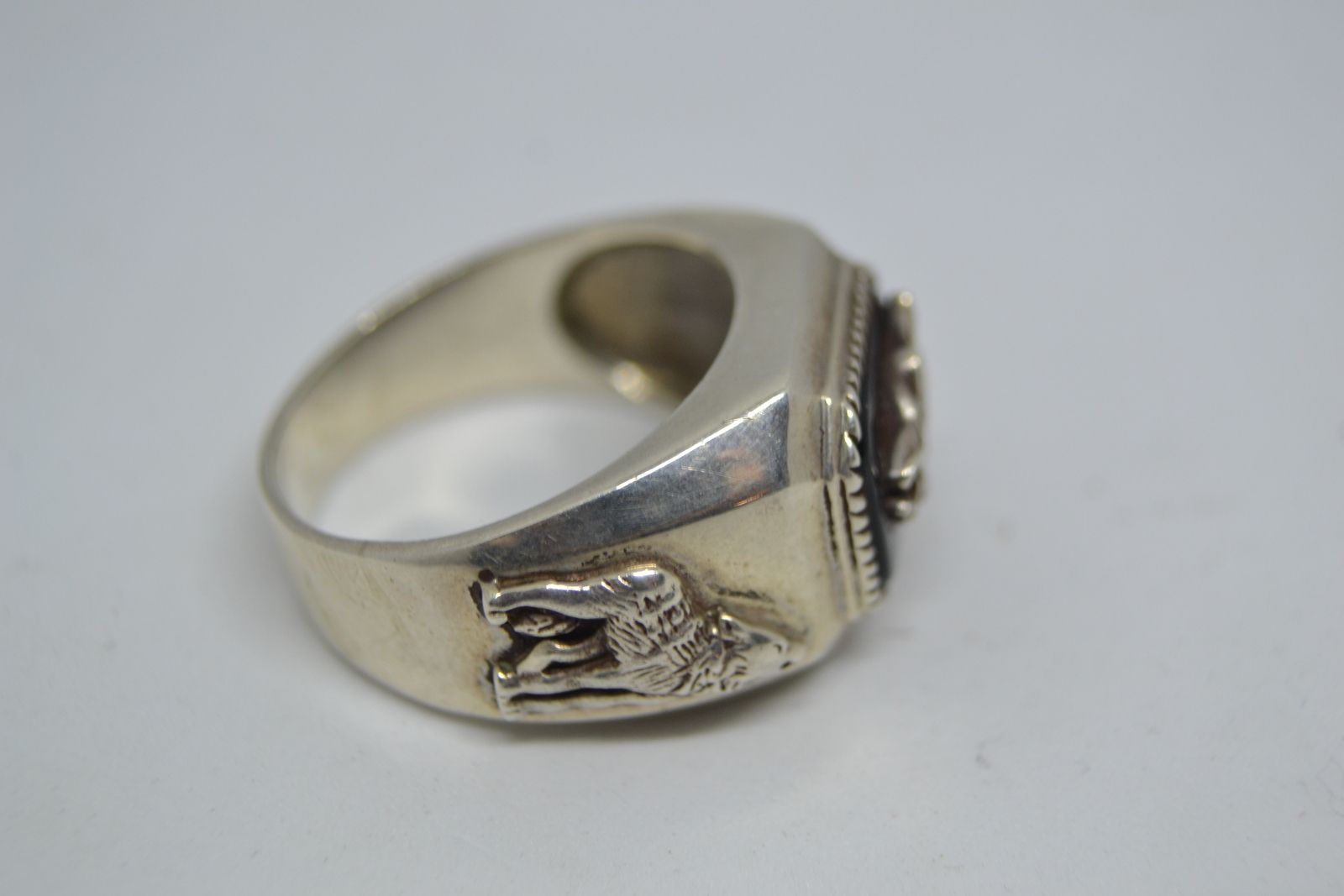 Silver Ring with Onyx and Wild Boar.