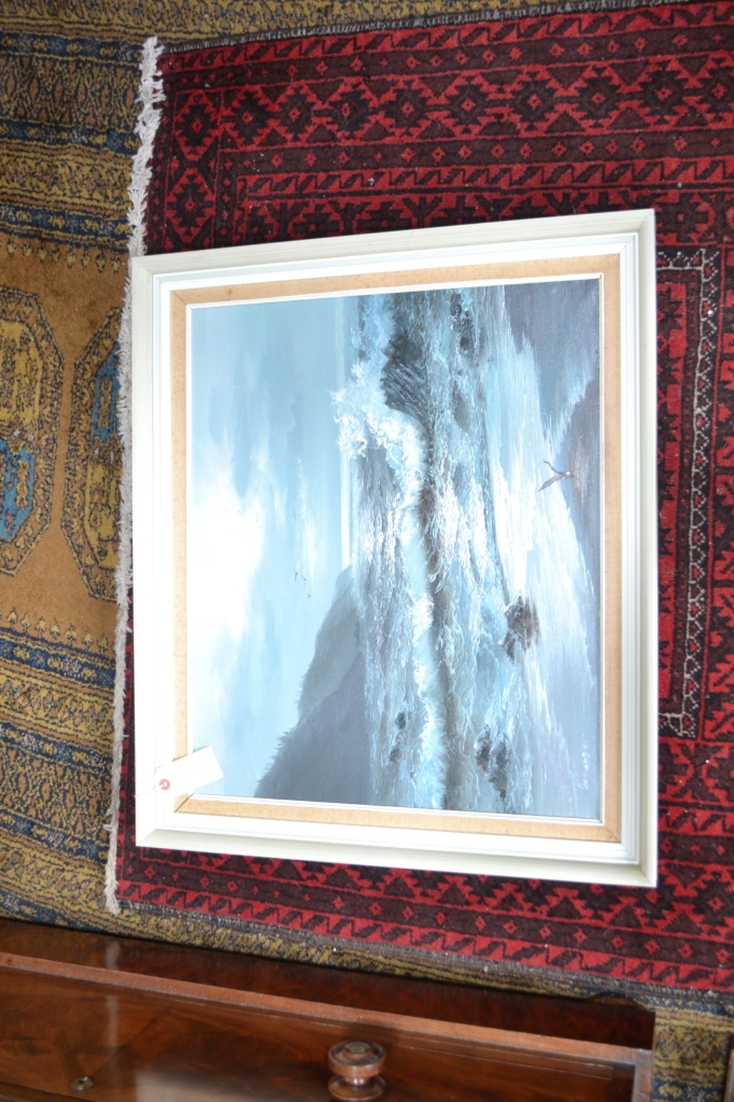 Discover James Want's stunning oil painting of crashing waves with gulls. This 60x50cm artwork is a must-have for art lovers. Order now!