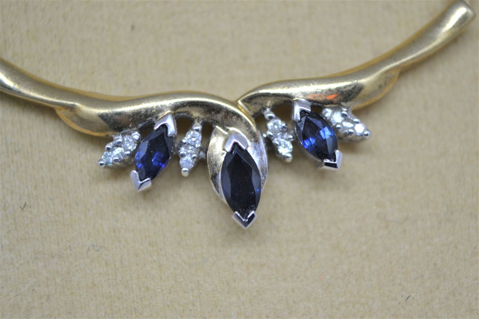 Explore our collection of sapphire and diamond necklaces. This 9k stamped, 40cm piece with dazzling marquise sapphires awaits you. Buy now!