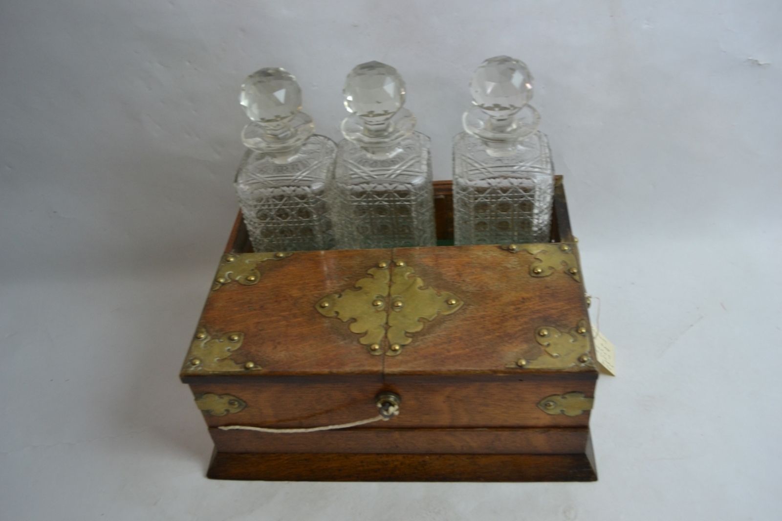 Victorian Tantalus/Games Box in Oak with Decanters