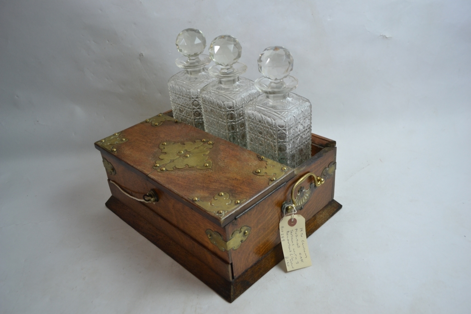 Victorian Tantalus/Games Box in Oak with Decanters