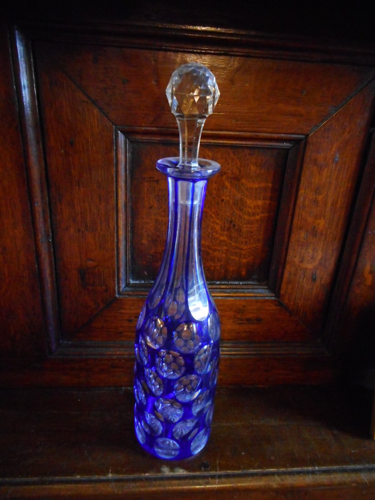 19th century Bohemian decanter blue cut to clear glass