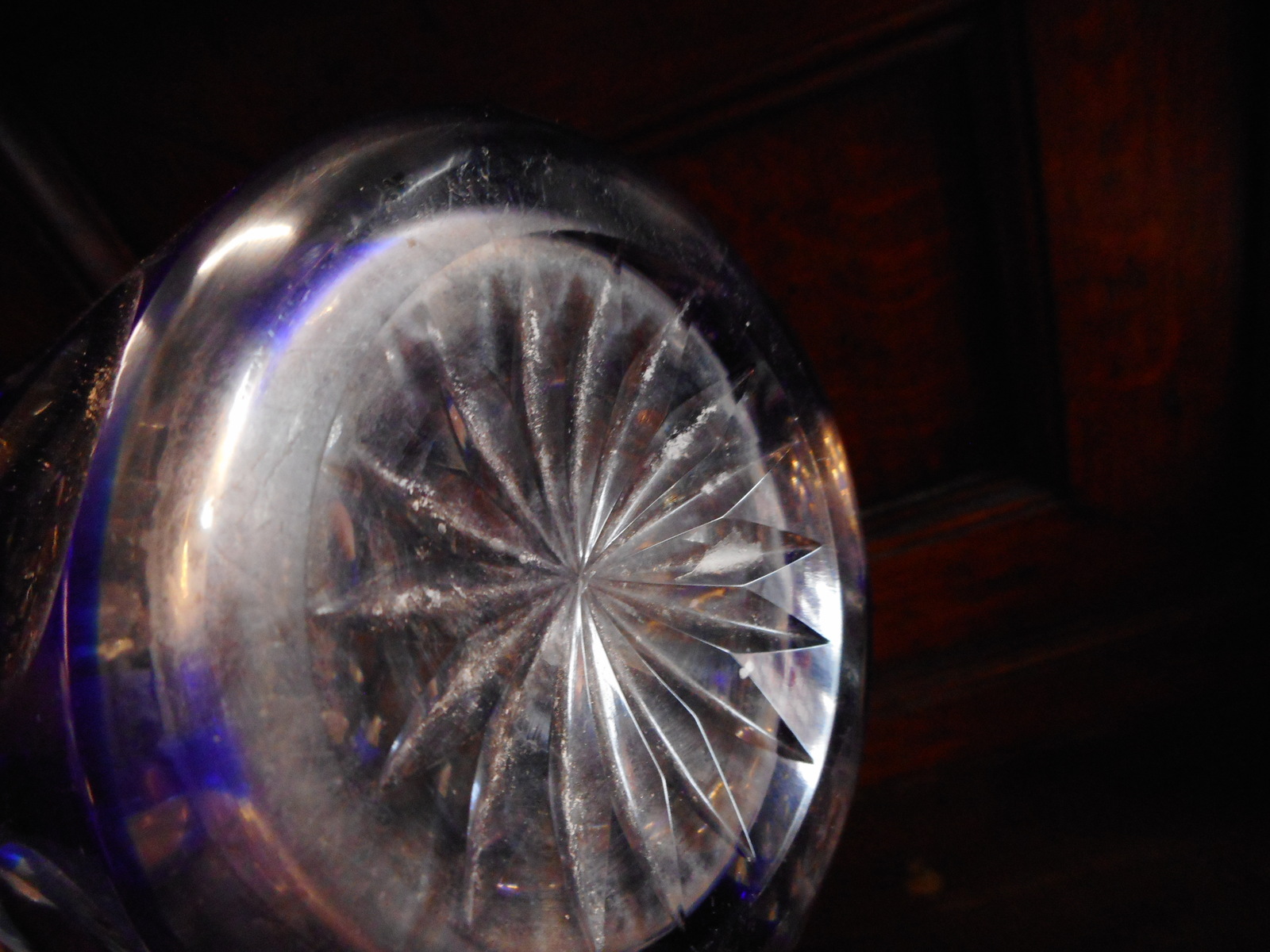 19th century Bohemian decanter blue cut to clear glass