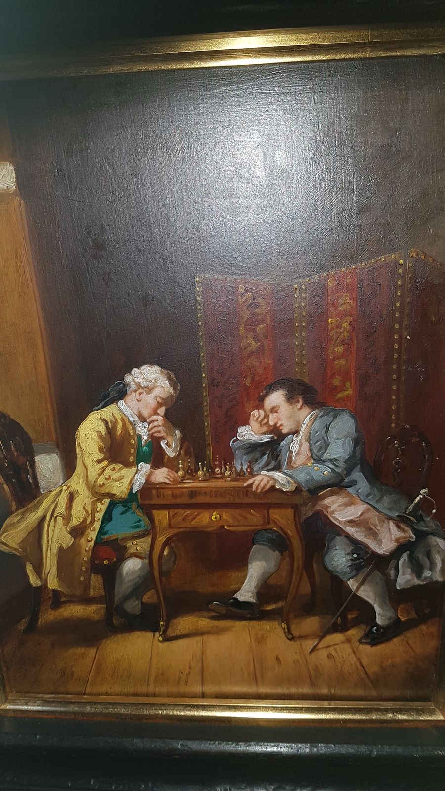 Victorian Oil On Board Painting, After Meissonier, " The Stalemate"