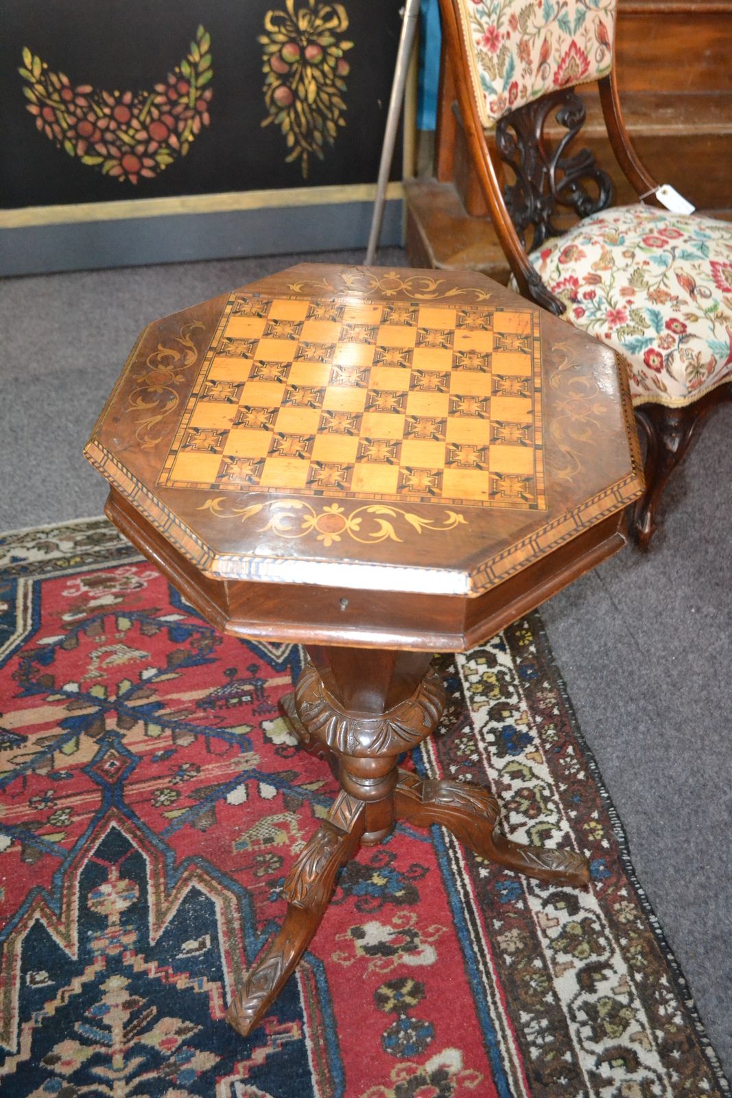 Discover our range of 19th century marquetry inlaid sewing tables. Featuring a chequer board top and unique tripod feet, measuring 75cm x 43cm in diameter. Shop now to add this vintage beauty to your collection.