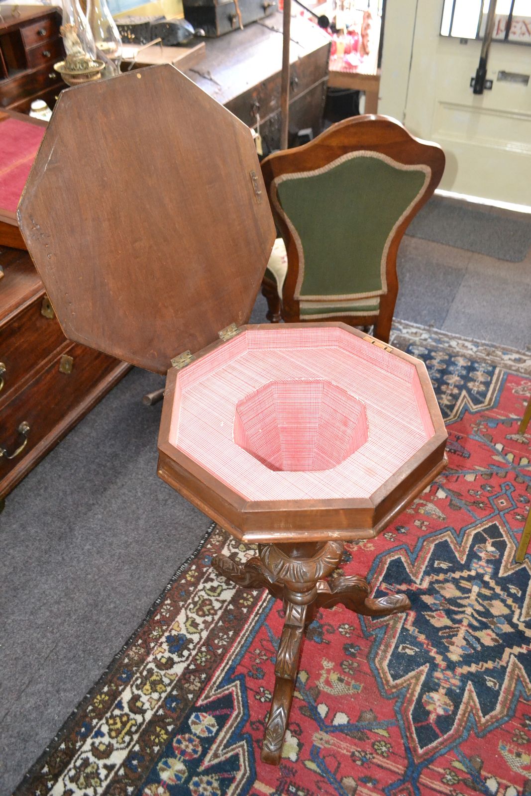 Discover our range of 19th century marquetry inlaid sewing tables. Featuring a chequer board top and unique tripod feet, measuring 75cm x 43cm in diameter. Shop now to add this vintage beauty to your collection.