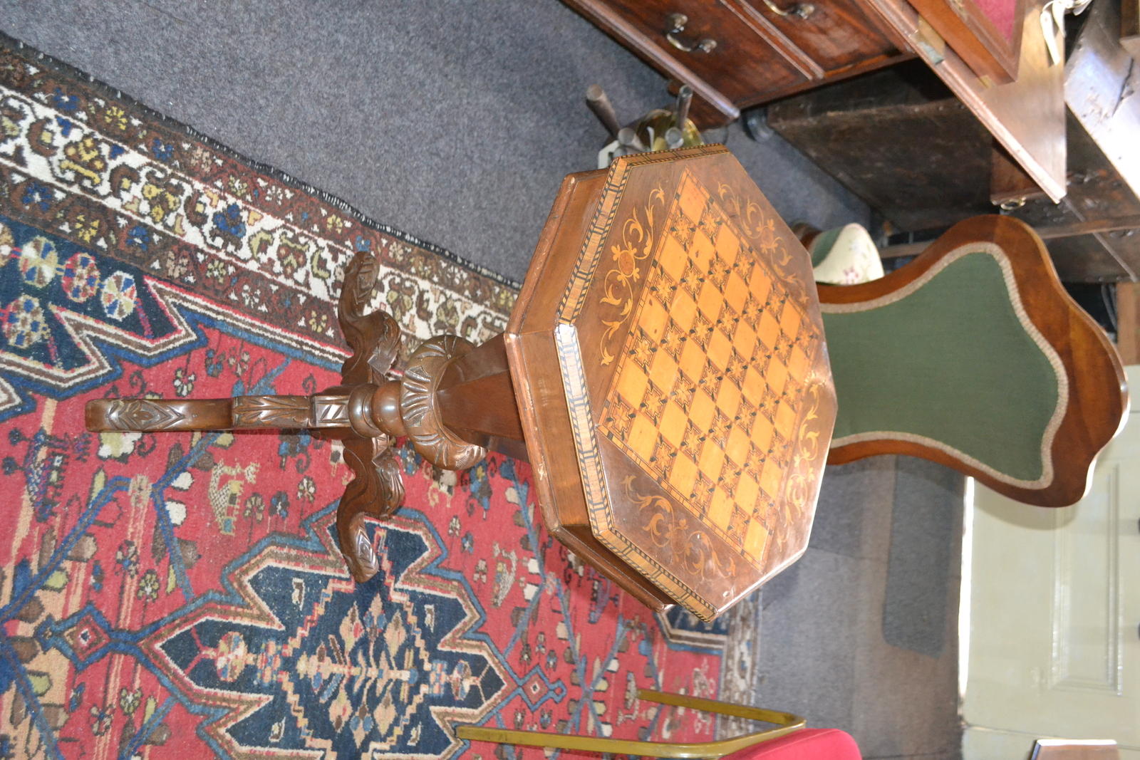 Discover our range of 19th century marquetry inlaid sewing tables. Featuring a chequer board top and unique tripod feet, measuring 75cm x 43cm in diameter. Shop now to add this vintage beauty to your collection.
