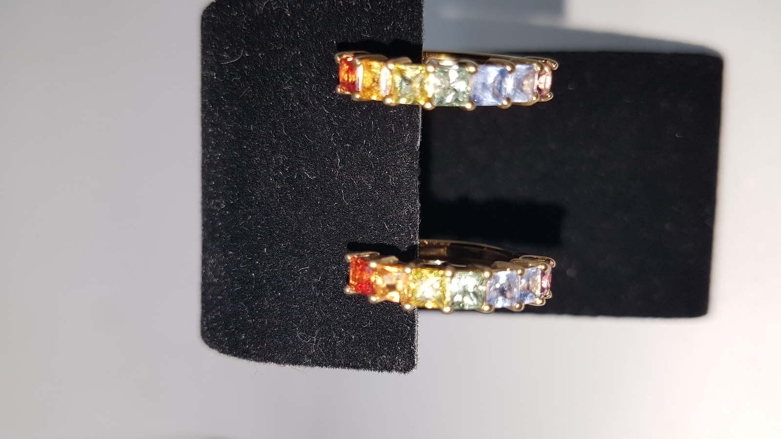 A Pair Of 9 ct Gold Multi-Coloured Sapphire Hoop Earrings