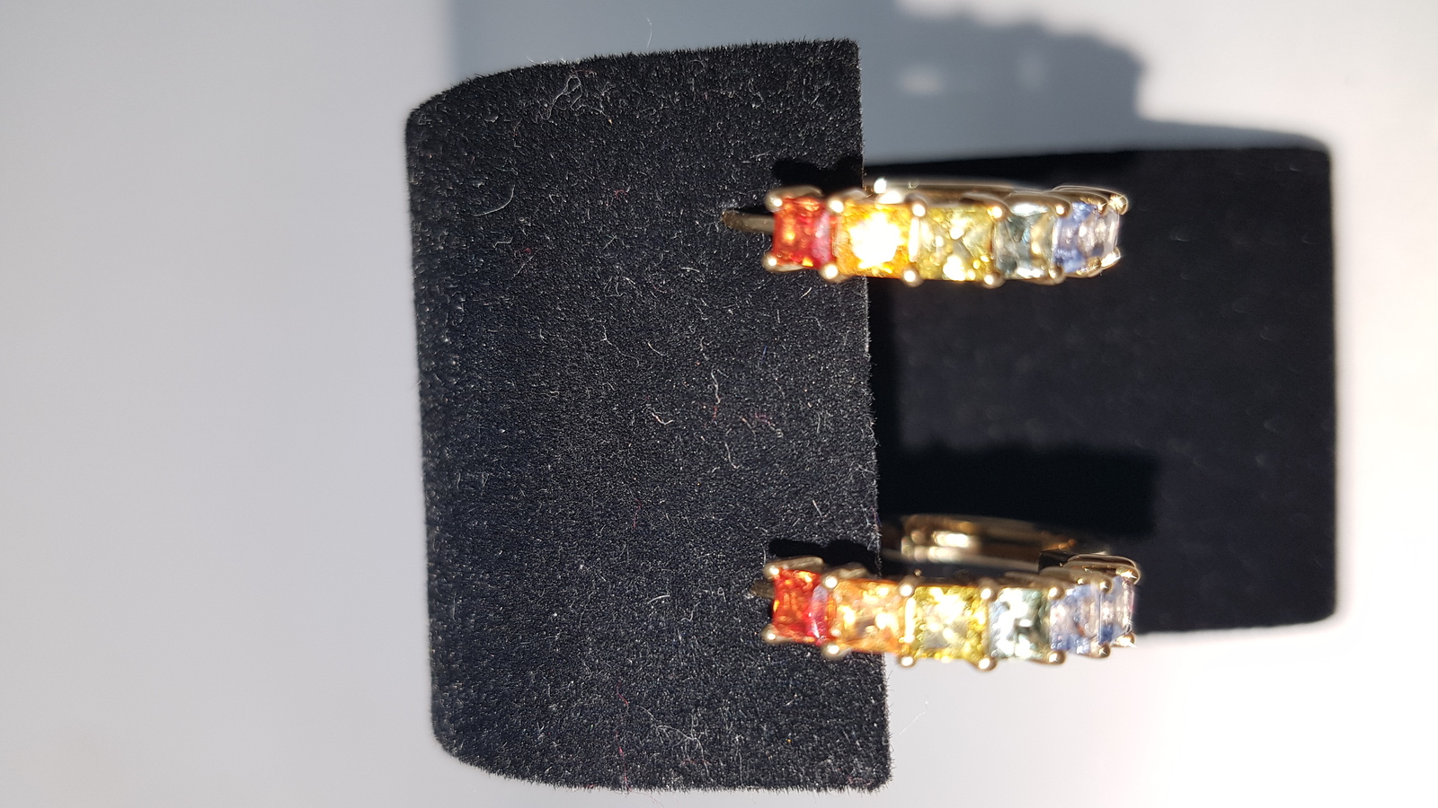 A Pair Of 9 ct Gold Multi-Coloured Sapphire Hoop Earrings