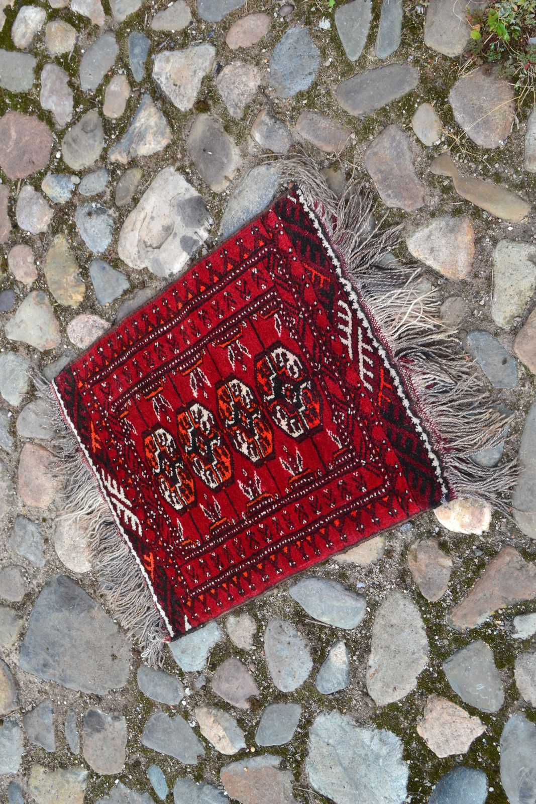 Discover our unique Bokhara pattern prayer mats in a striking red ground. Sized perfectly at 60cm x 50cm, they're too good to miss! Shop now.