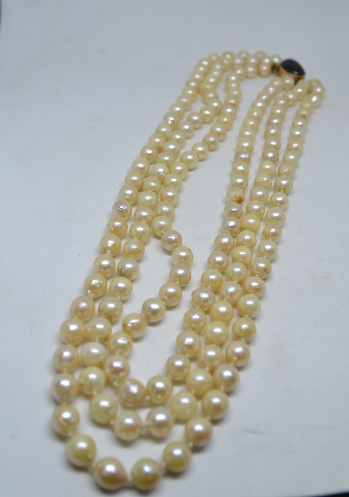 A 19th c. Set Of Pompadour Pearls With Yellow Metal And Garnet Clasp.