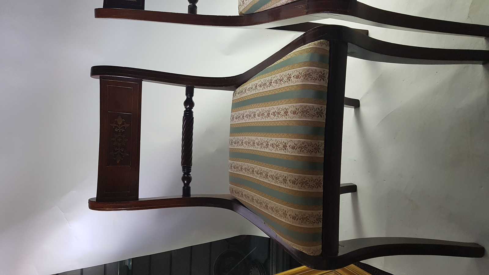 6 Regency Brass Mahogany Dining Chairs,