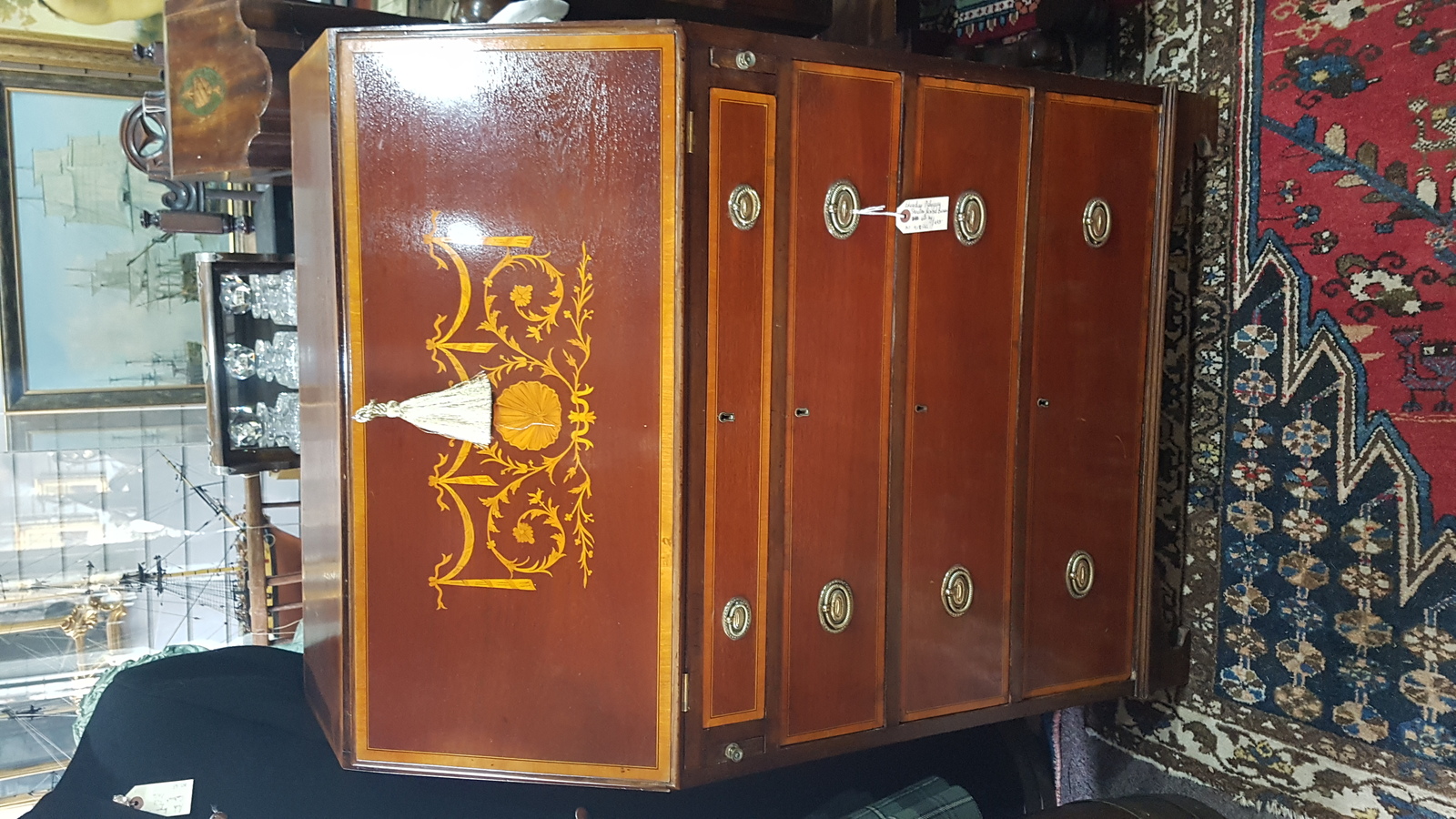 Discover our antique Edwardian mahogany bureau with intricate satinwood details. Shop now for this unique, well-preserved piece perfect for classic styled homes. Embrace history today!
