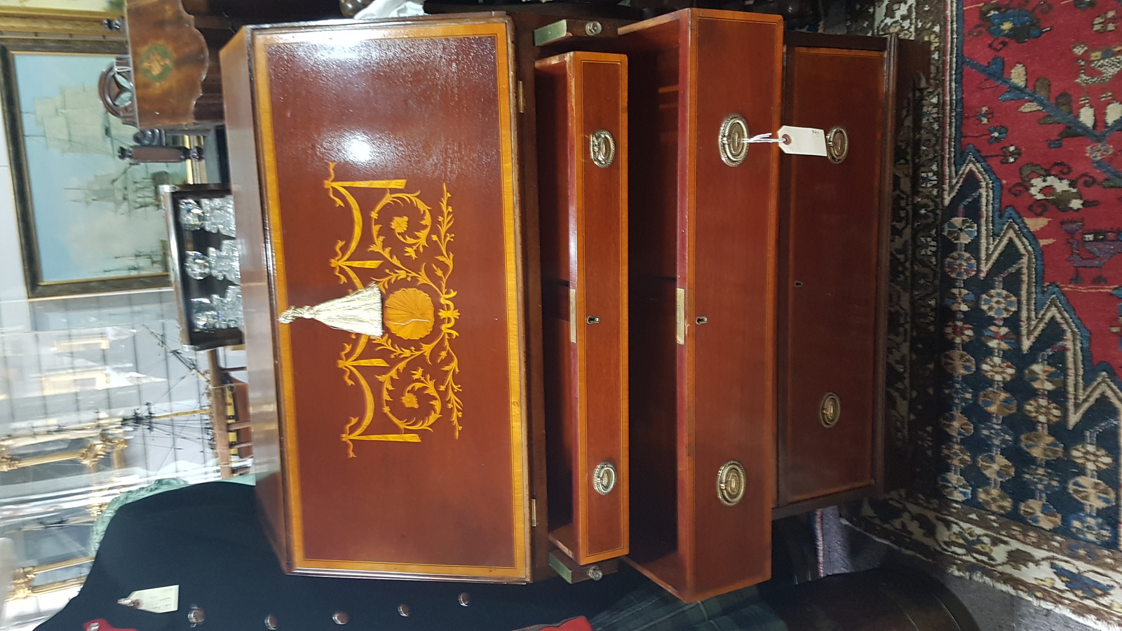 Discover our antique Edwardian mahogany bureau with intricate satinwood details. Shop now for this unique, well-preserved piece perfect for classic styled homes. Embrace history today!