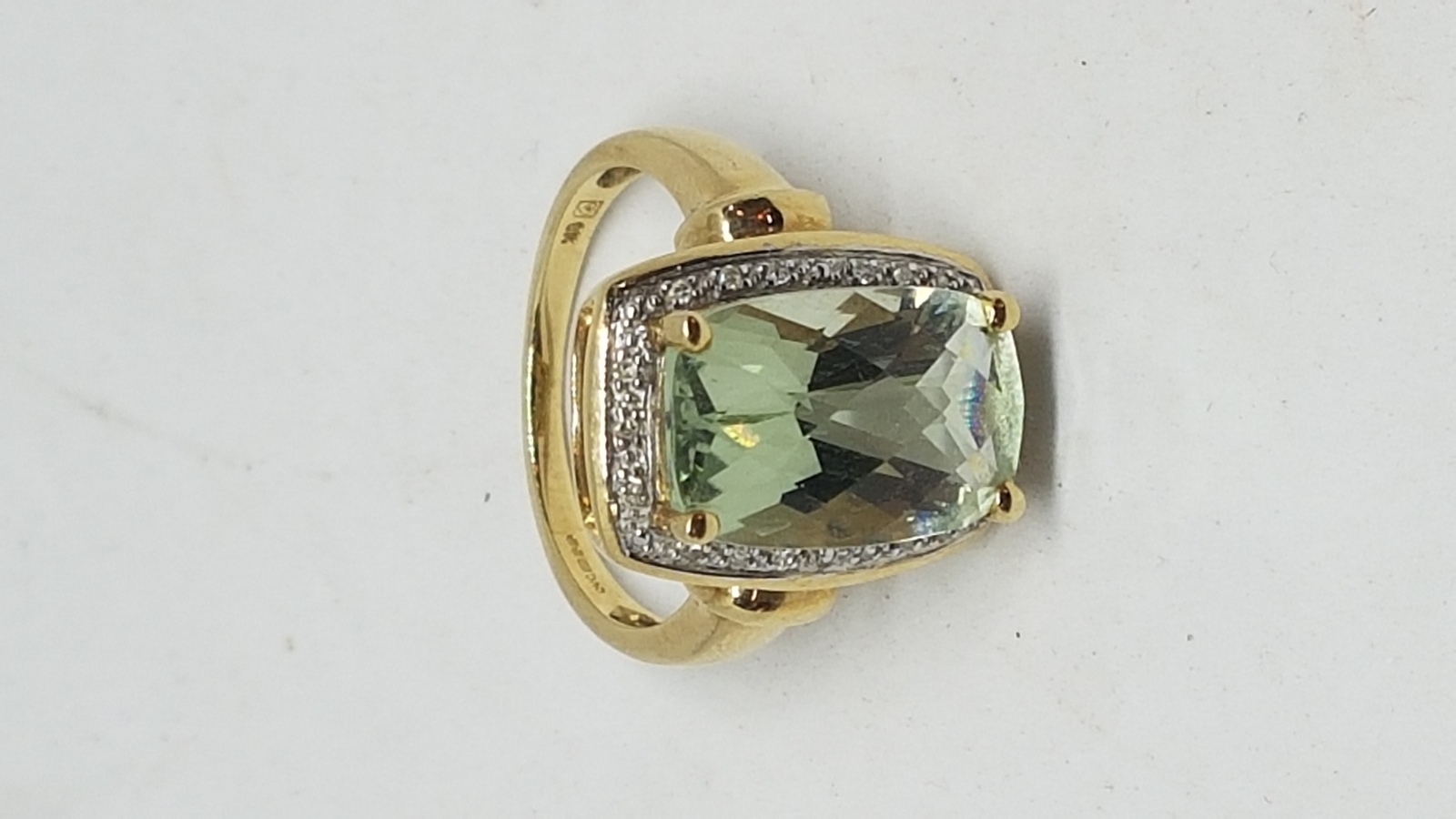 9ct Gold Cocktail Ring  Set With Large Aquamarine And Diamonds