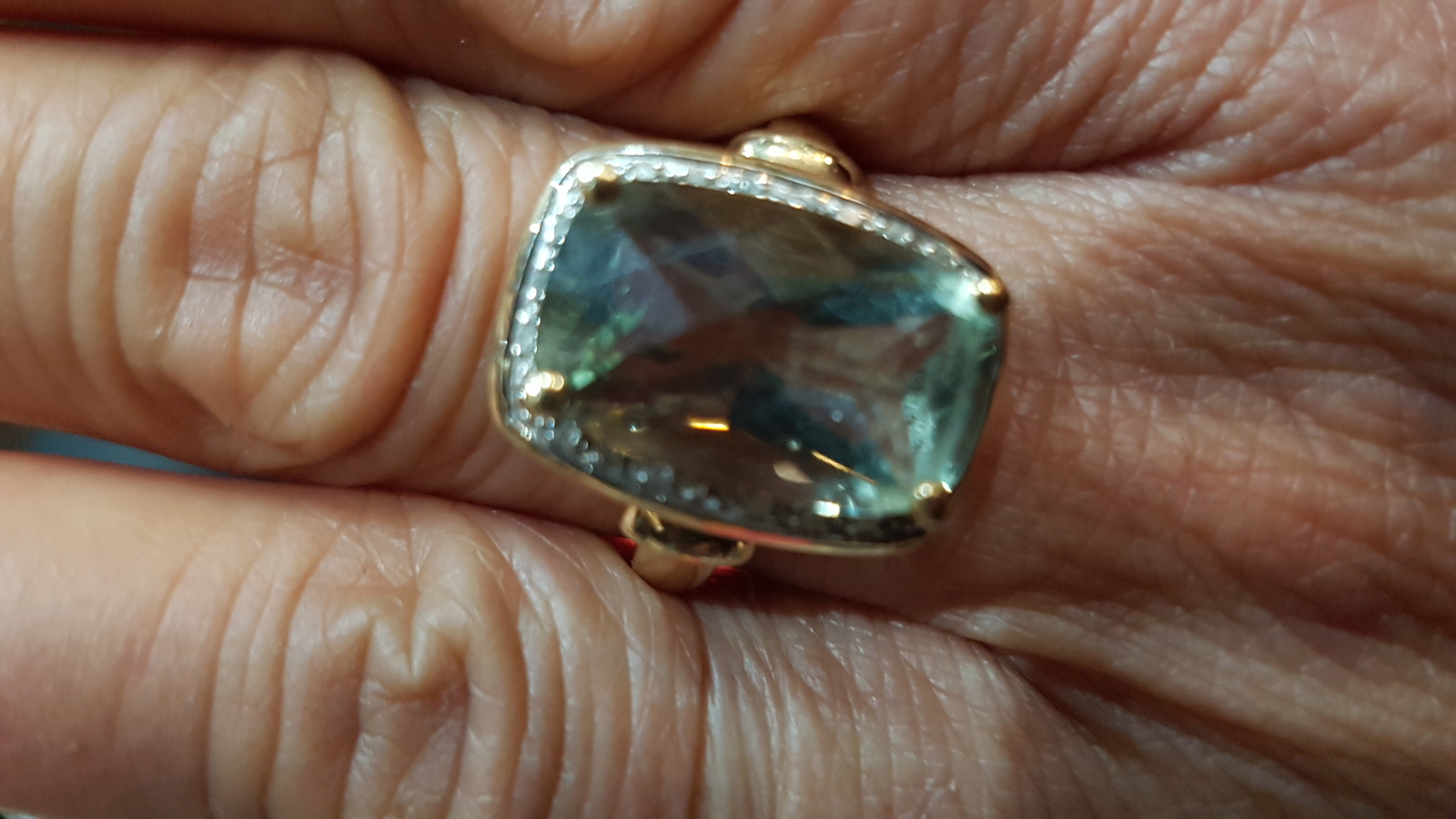 9ct Gold Cocktail Ring  Set With Large Aquamarine And Diamonds