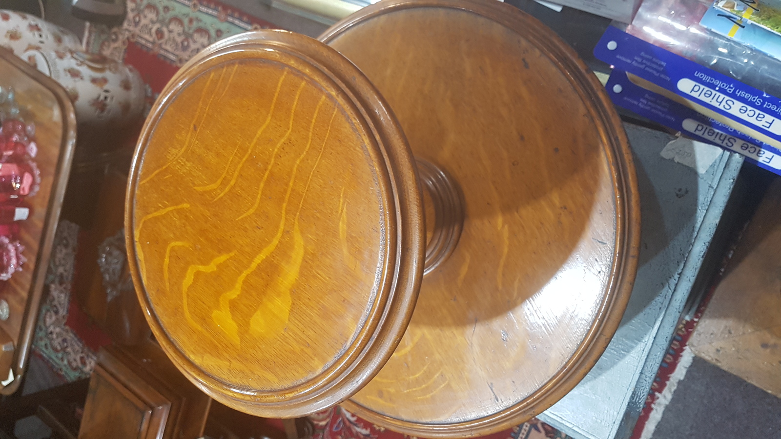 Rare! Victorian Oak Two Tier Lazy Susan Turntable