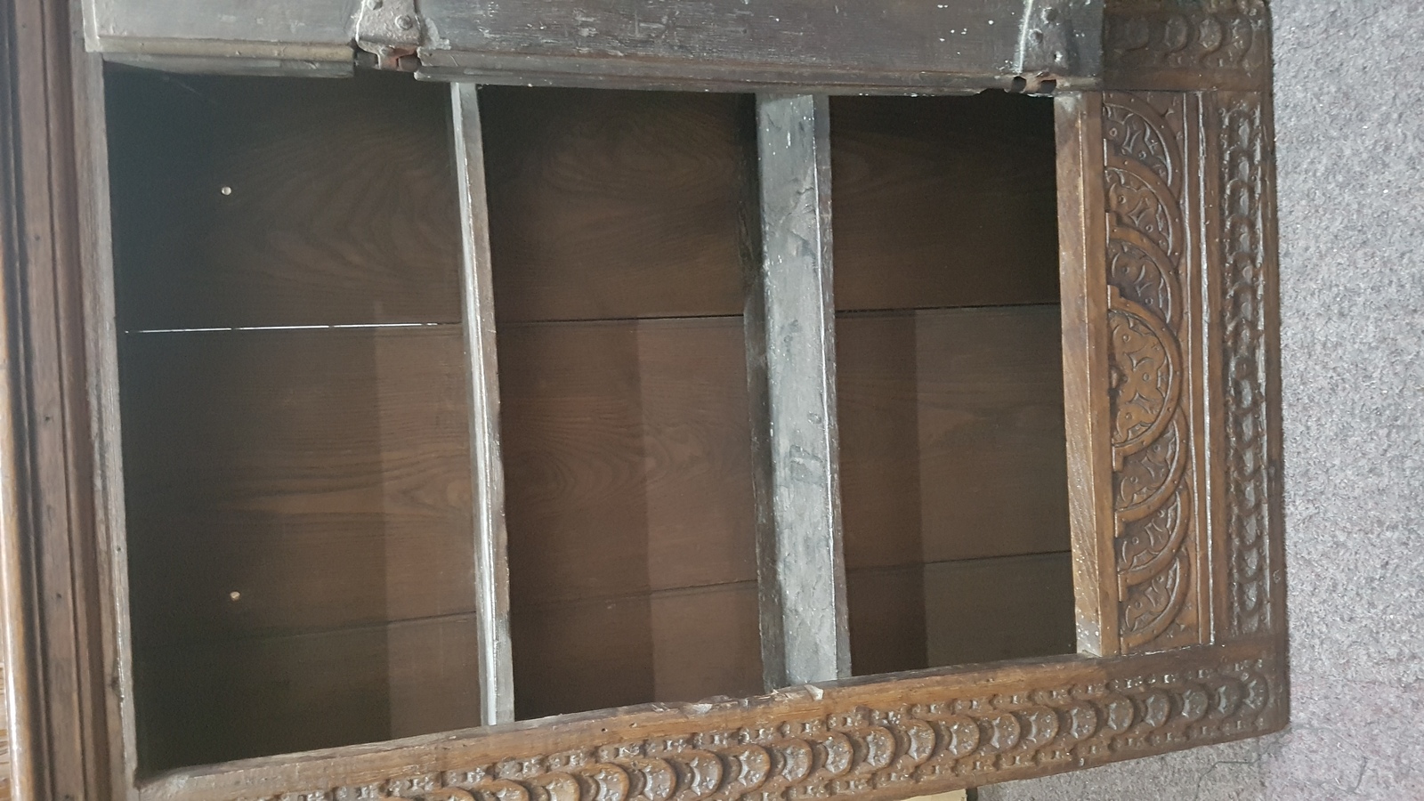 A 17th c. Carved  Oak Wall Hanging Cabinet