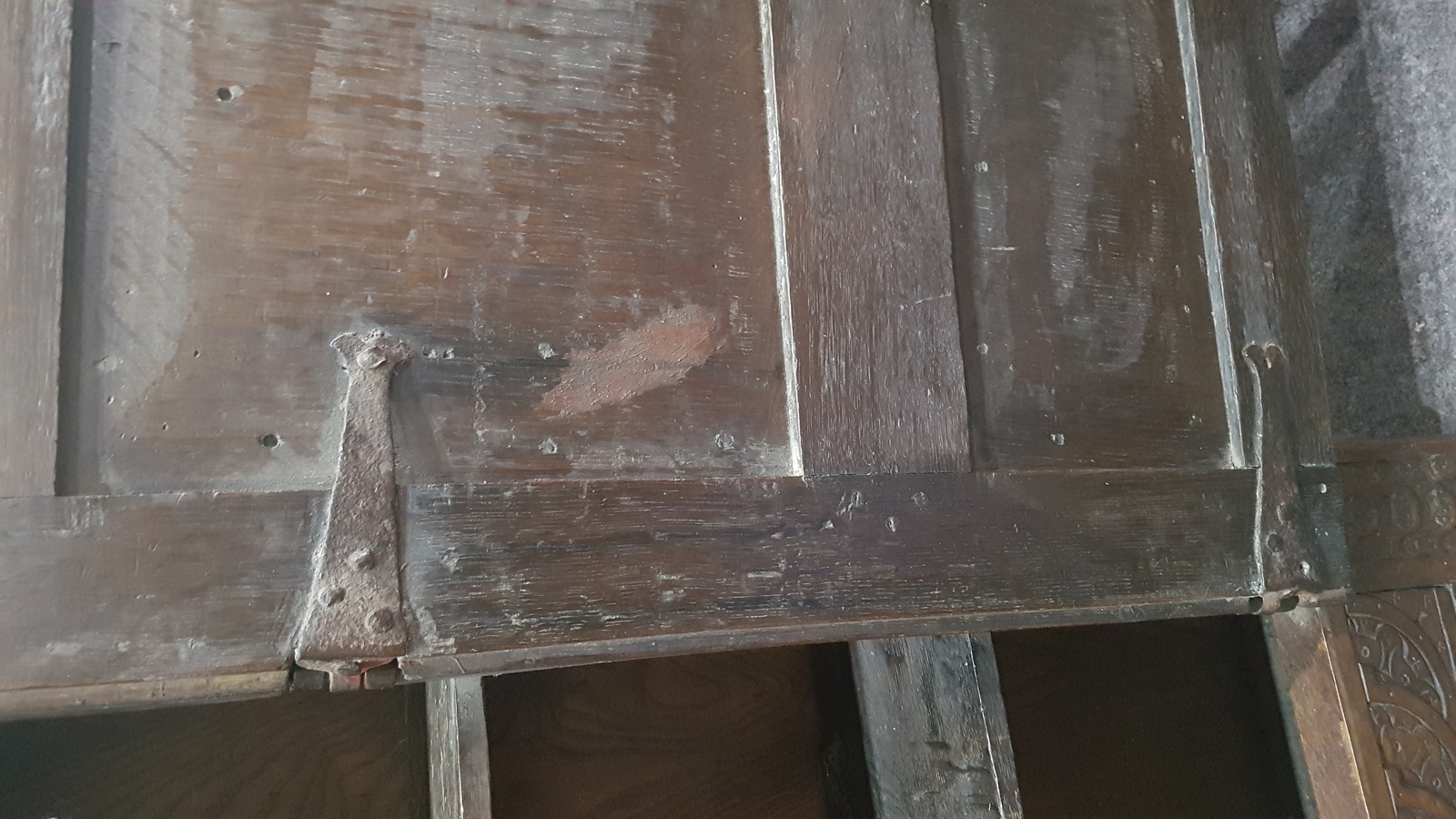 A 17th c. Carved  Oak Wall Hanging Cabinet