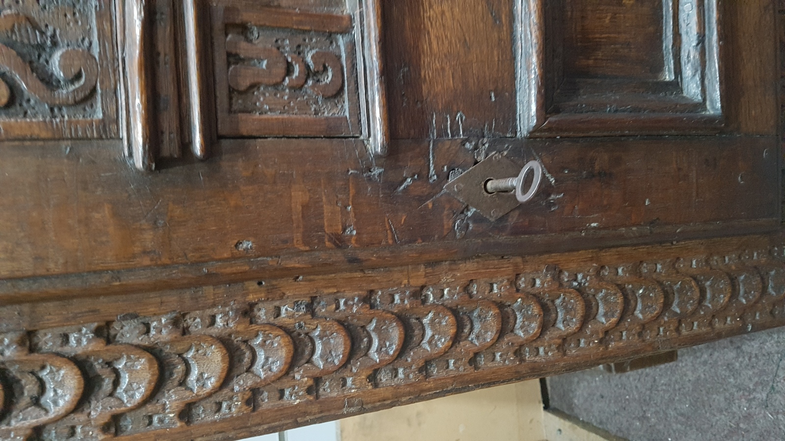 A 17th c. Carved  Oak Wall Hanging Cabinet
