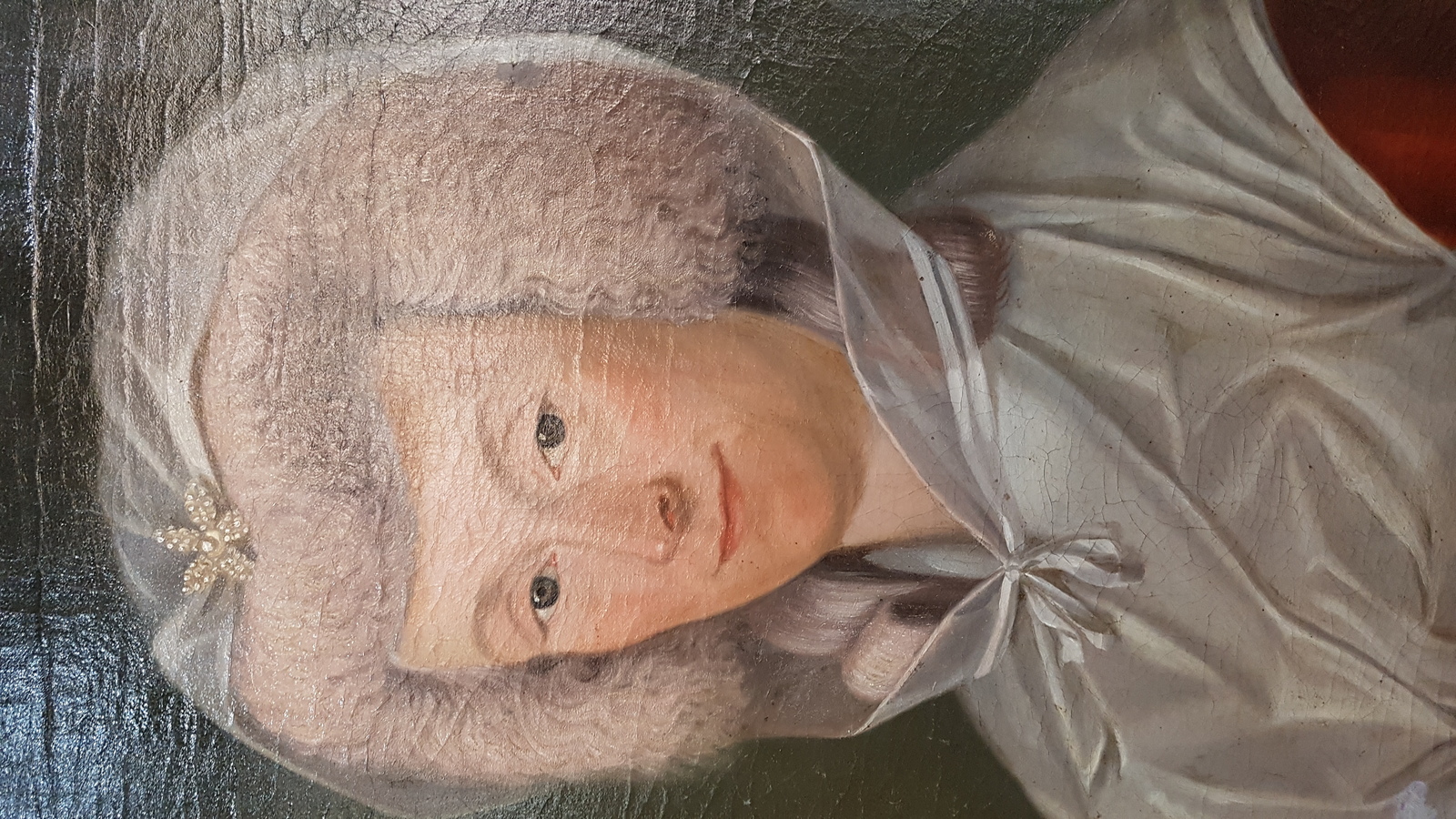 Discover our fine collection of 18th-century portraits. This oil on canvas features an elegant woman, unsigned and relined, measuring 54 x 76 cm. Browse now and find a piece of history connecting to the renowned Booth gin maker family.