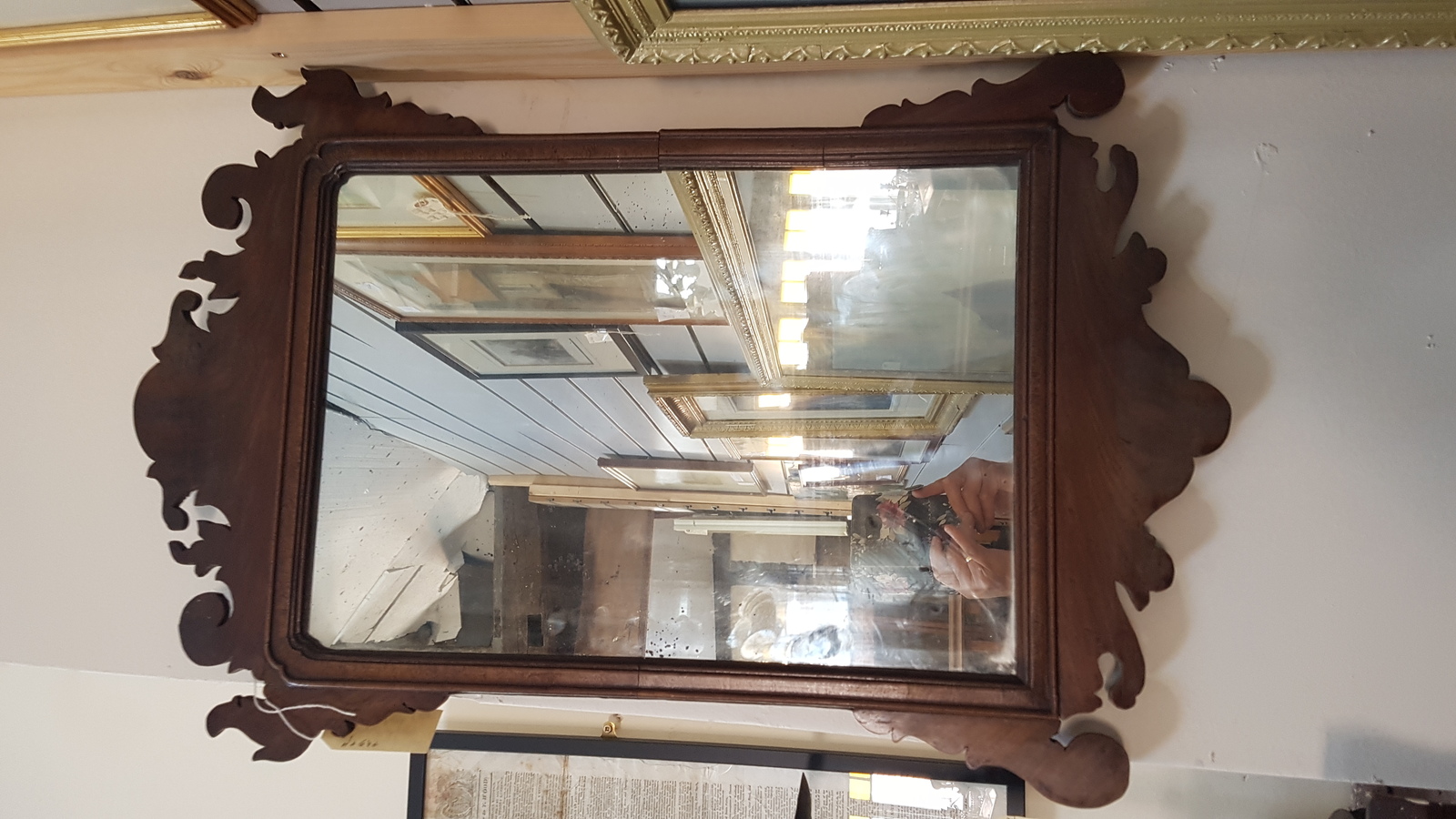 19th C. Chippendale Style Mahogany Fretwork Wall Mirror