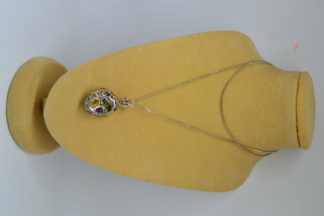 925 Silver Necklace with Multi Paste Pendant.