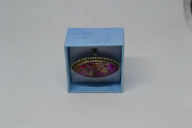 Silver Ring with Pink Copper Calcite.