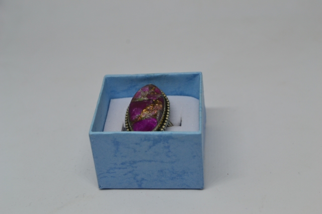 Silver Ring with Pink Copper Calcite.