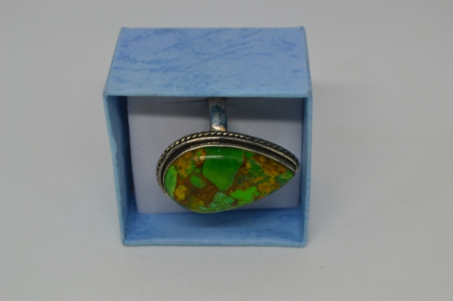 Silver Ring with Copper Green Turquoise.
