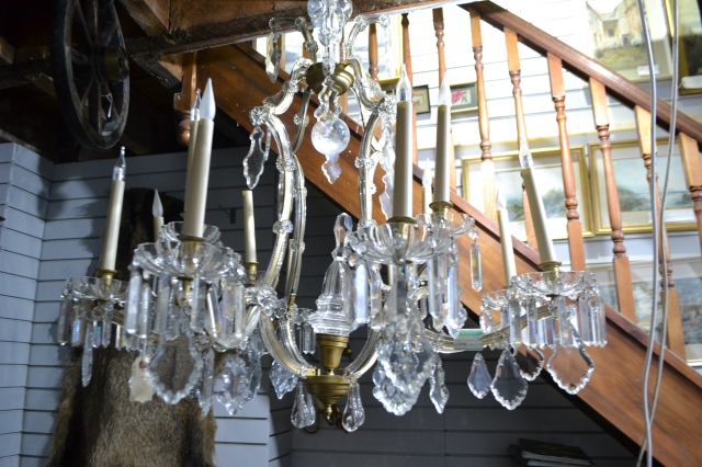 French Glass Mounted Gilded Six Branch Chandelier