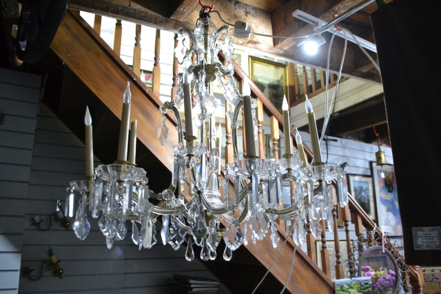 French Glass Mounted Gilded Six Branch Chandelier