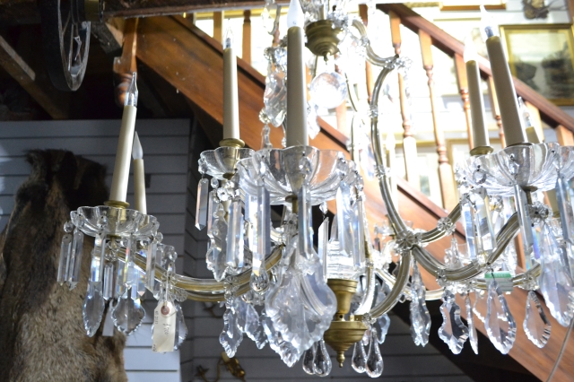 French Glass Mounted Gilded Six Branch Chandelier