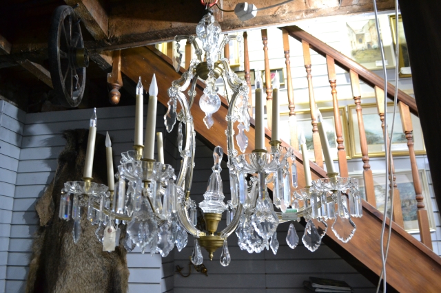 French Glass Mounted Gilded Six Branch Chandelier
