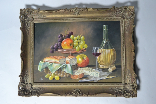 Discover original still life oil paintings by C. Hope. Shop now to add a touch of cosy rustic charm to your space with depictions of fruit, bread, and more!