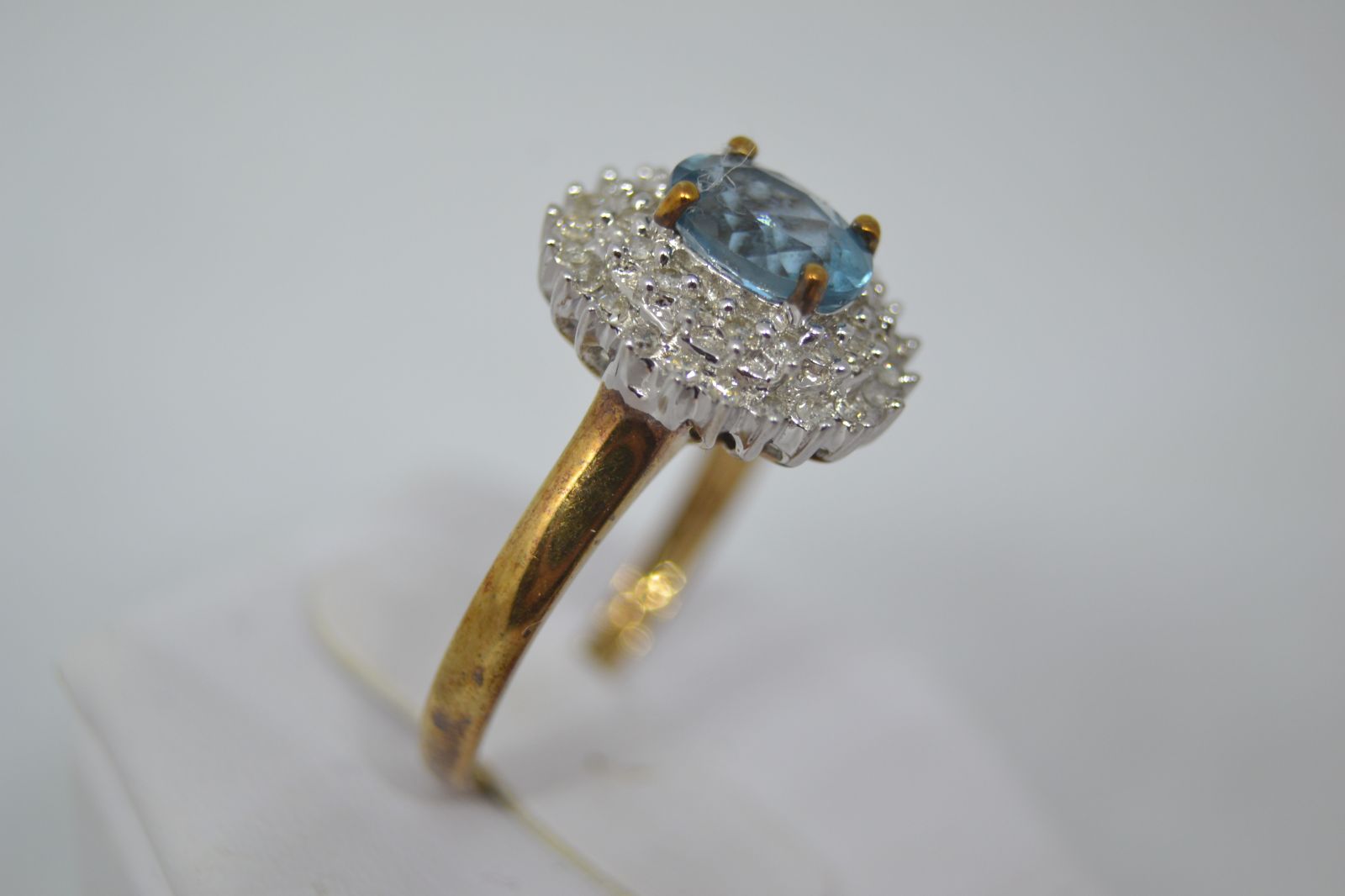 9ct Gold Blue Topaz And Diamond Set Dress Ring