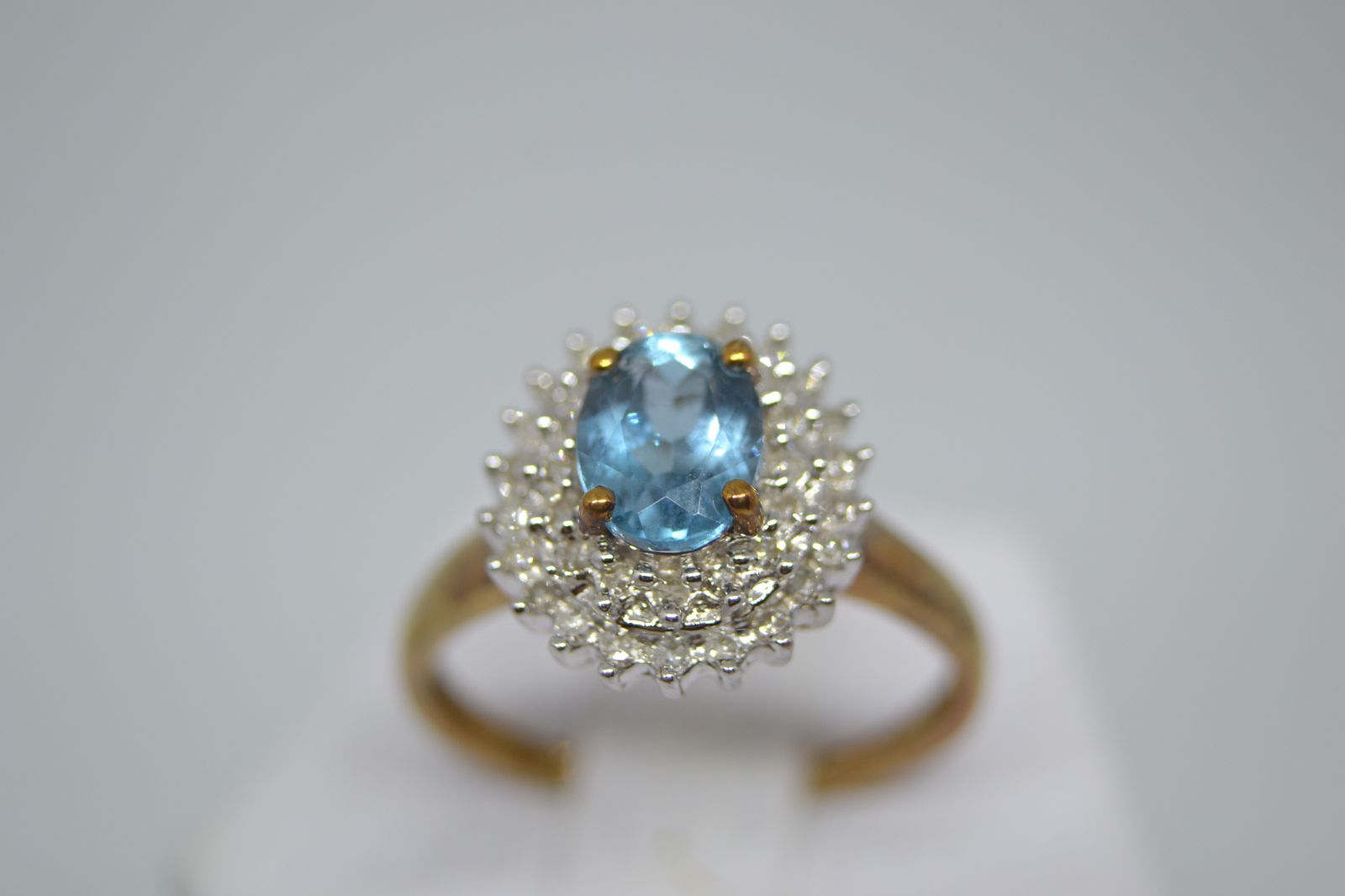9ct Gold Blue Topaz And Diamond Set Dress Ring